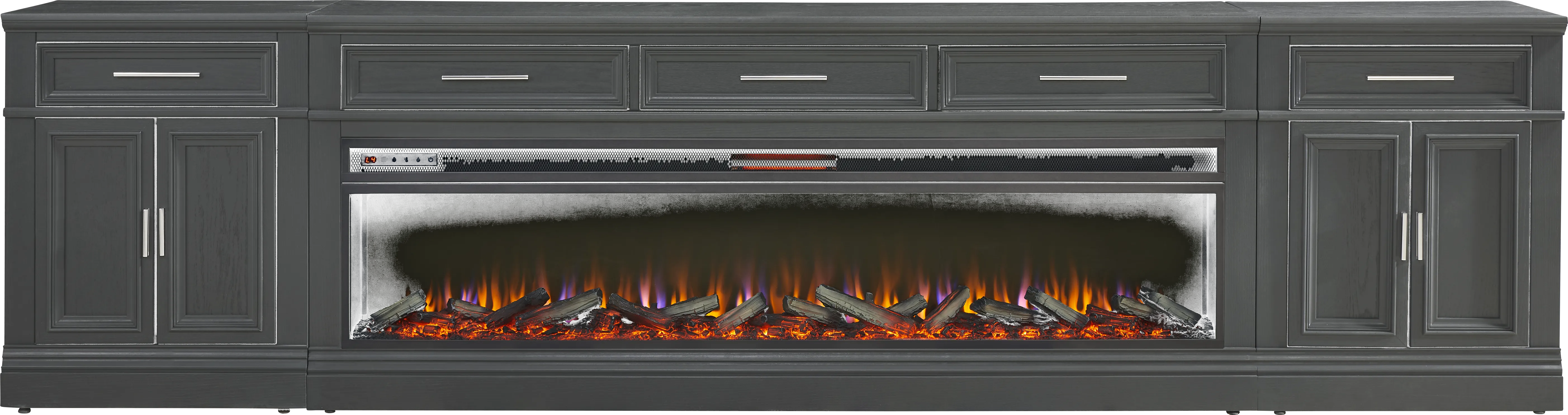 Stephenson Dark Gray 4 Pc Console with Electric Log Fireplace - Thumbnail - Image 1