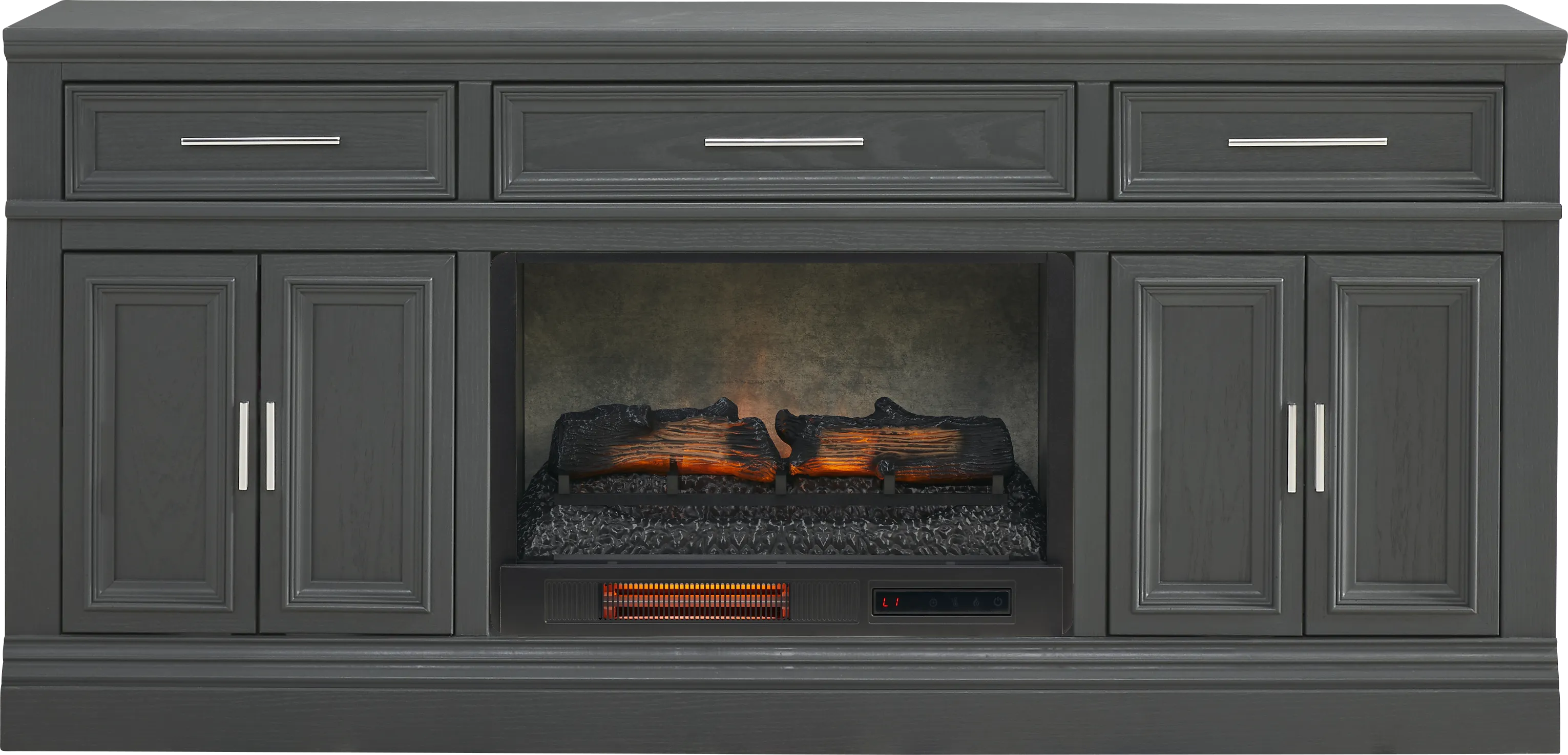 Stephenson Dark Gray 70" Console with Electric Log Fireplace - Thumbnail - Image 1