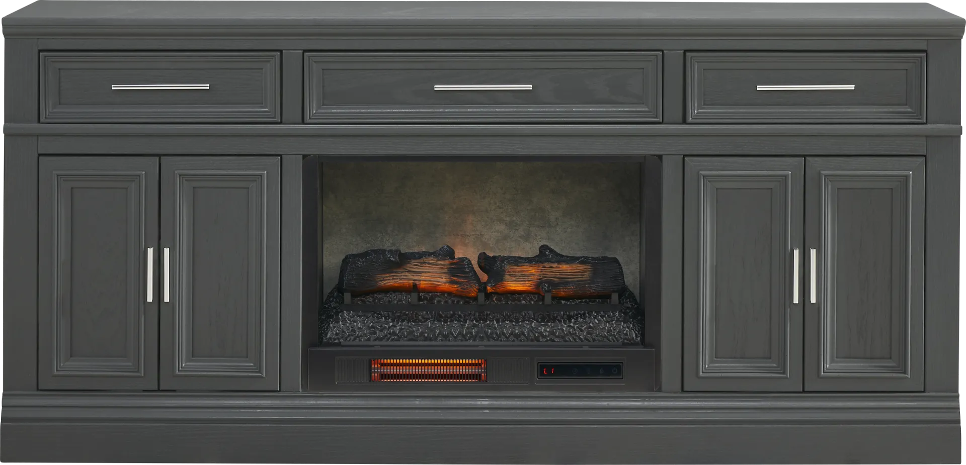 Stephenson Dark Gray 70" Console with Electric Log Fireplace - Image 1