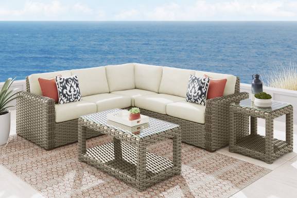 Siesta Key Driftwood Finish 3 Pc Outdoor Sectional with Desert Cushions