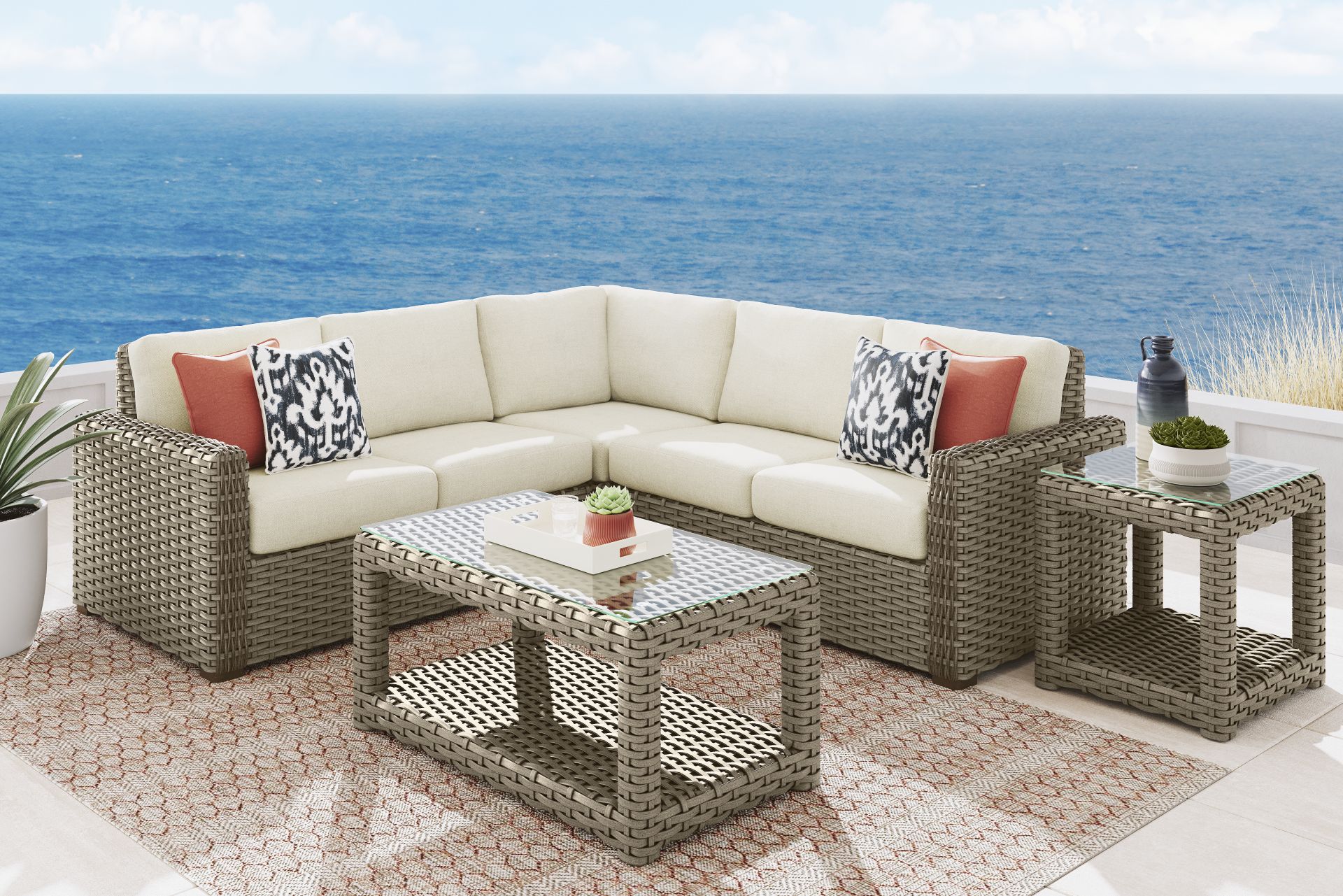 Siesta Key Driftwood Finish 3 Pc Outdoor Sectional with Desert Cushions - Image 2