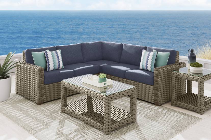 Siesta Key Driftwood Finish 3 Pc Outdoor Sectional with Ink Cushions