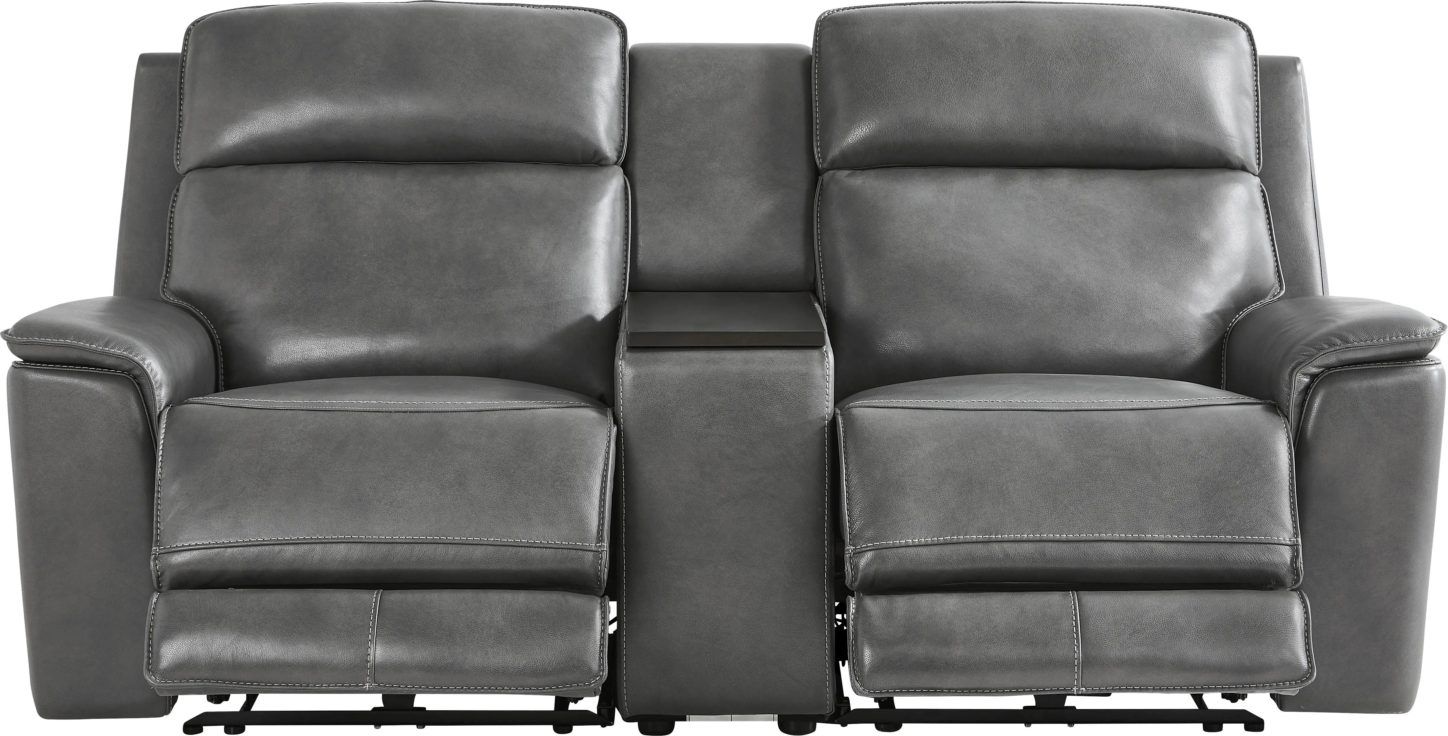 Magellan Smoke Leather Dual Power Reclining Console Loveseat - Thumbnail - Image 1
