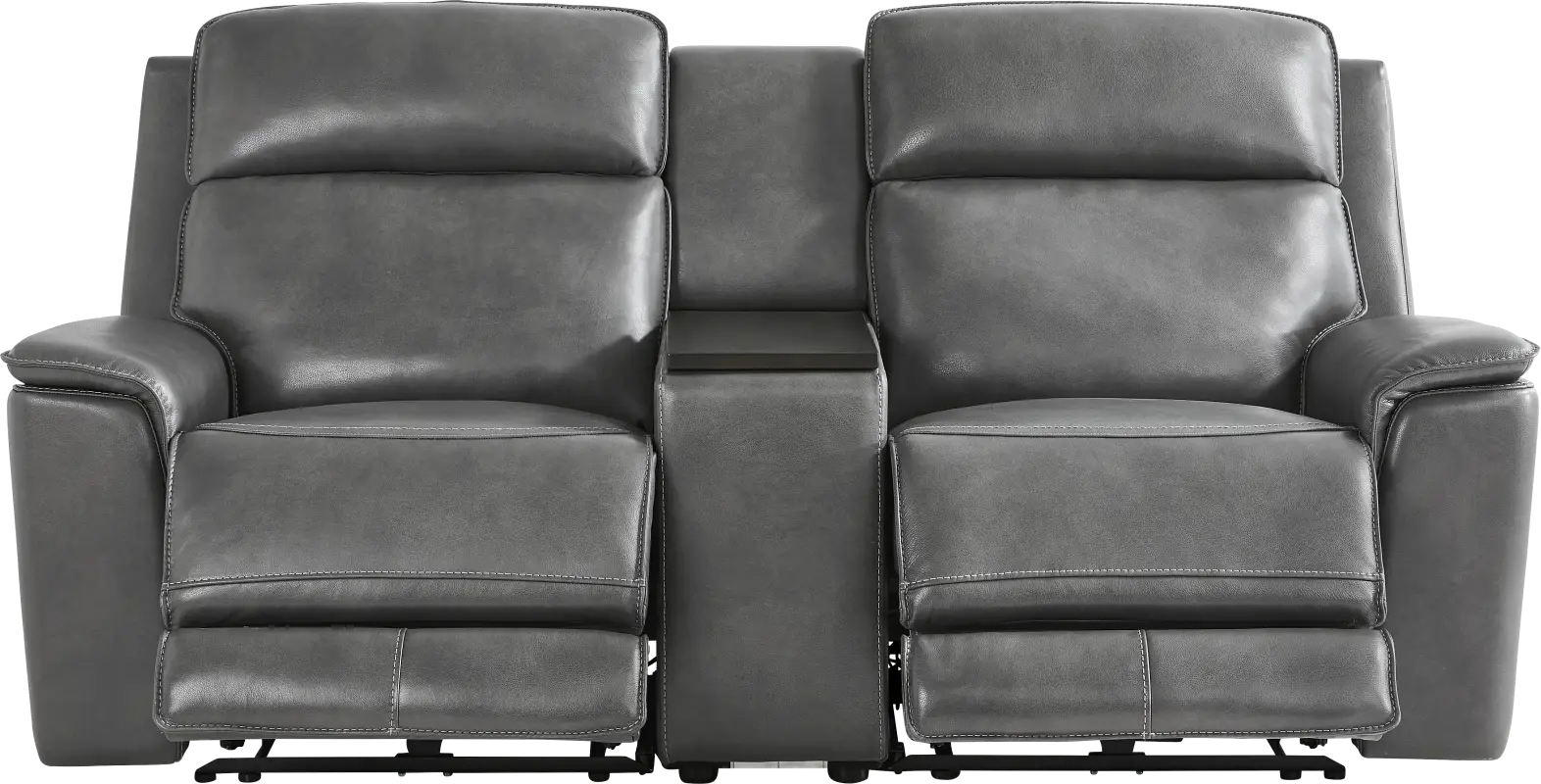 Magellan Smoke Leather Dual Power Reclining Console Loveseat