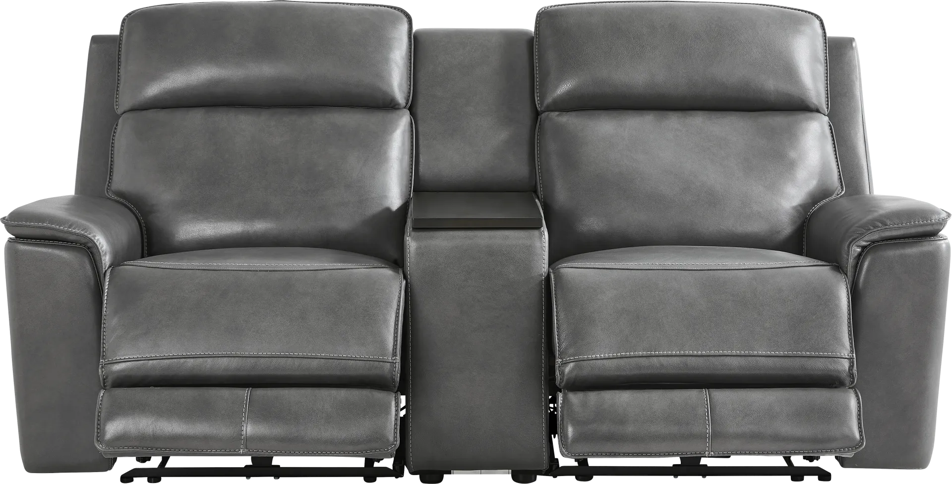 Magellan Smoke Leather Dual Power Reclining Console Loveseat - Image 2