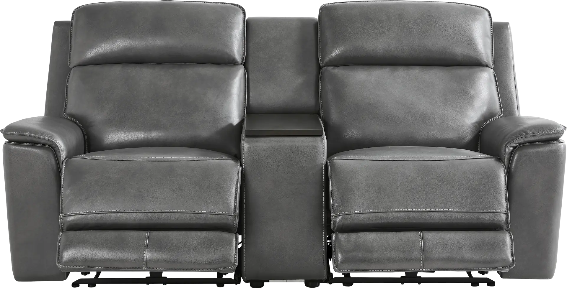 Magellan Smoke Leather Dual Power Reclining Console Loveseat