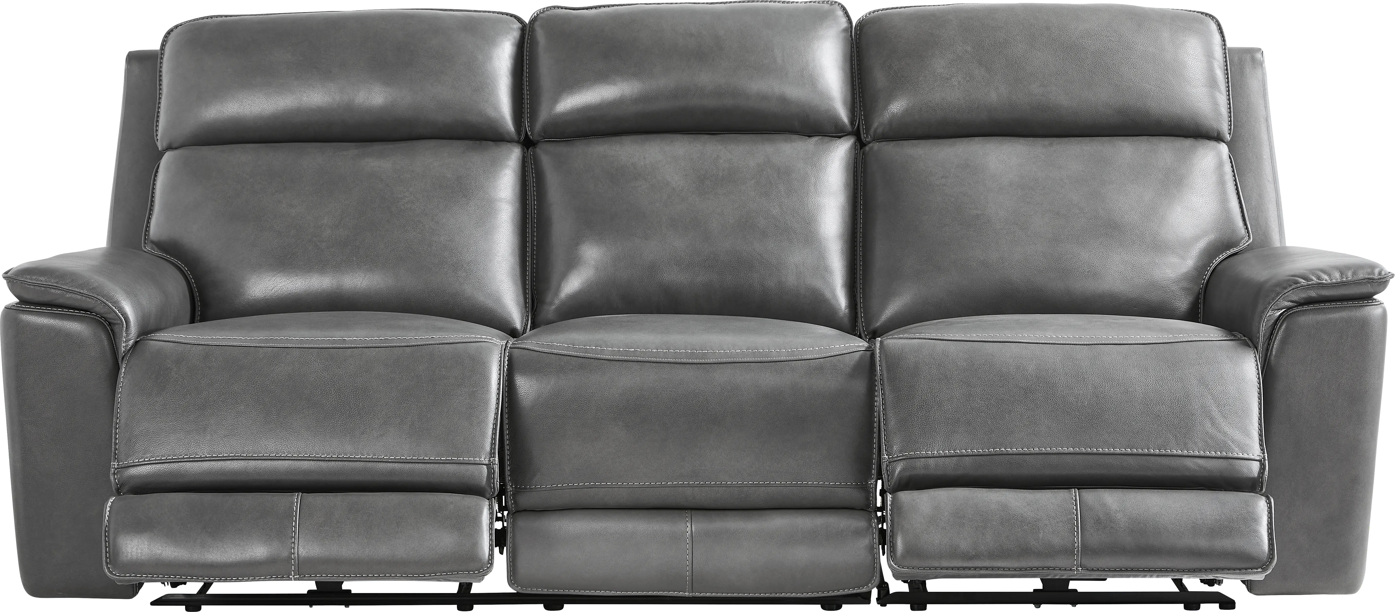 Magellan Smoke Leather Dual Power Reclining Sofa - Thumbnail - Image 1