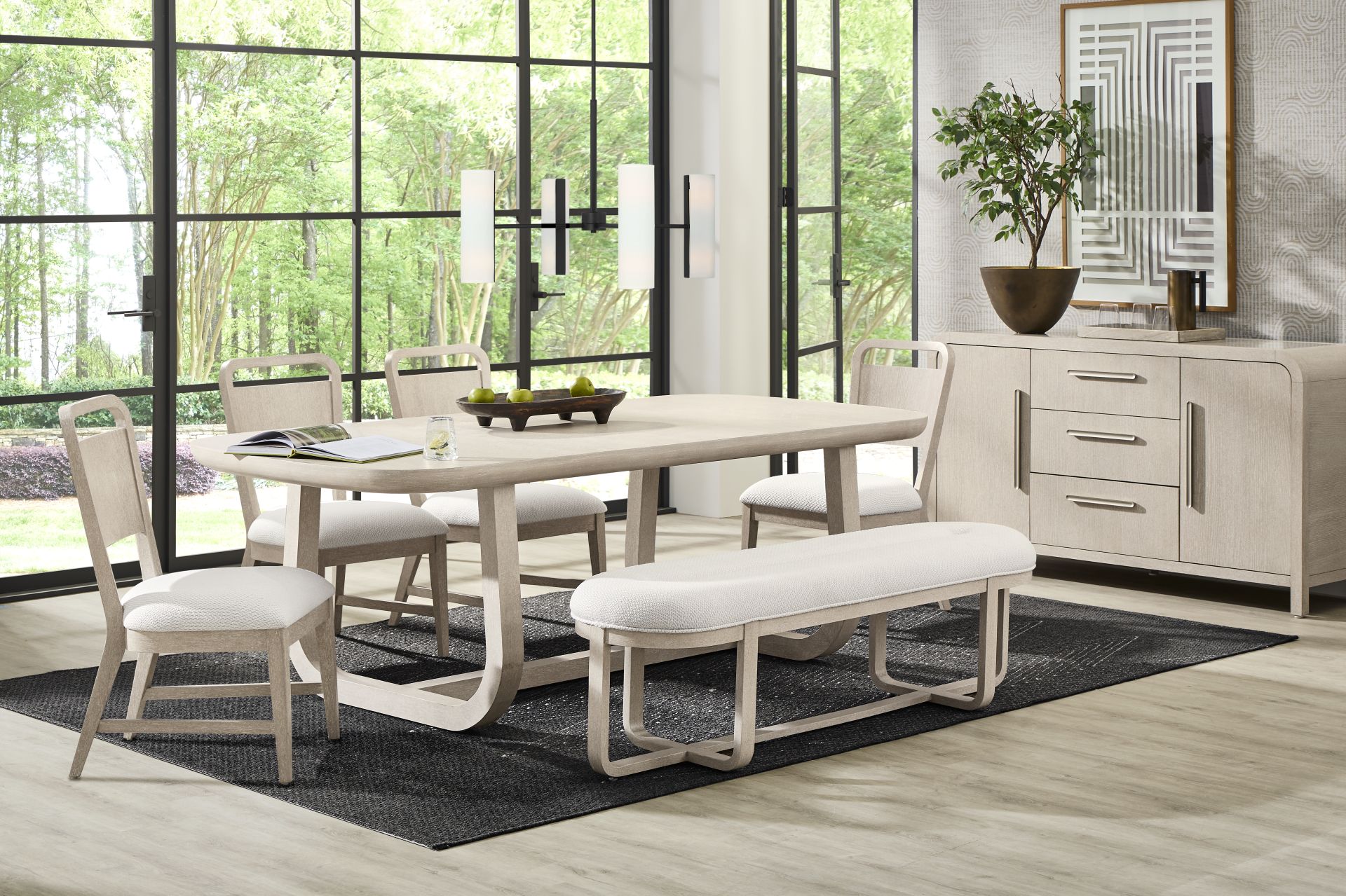 Canyon Light Gray 6 Pc Dining Room with Panel Back Chairs and Bench - Image 1