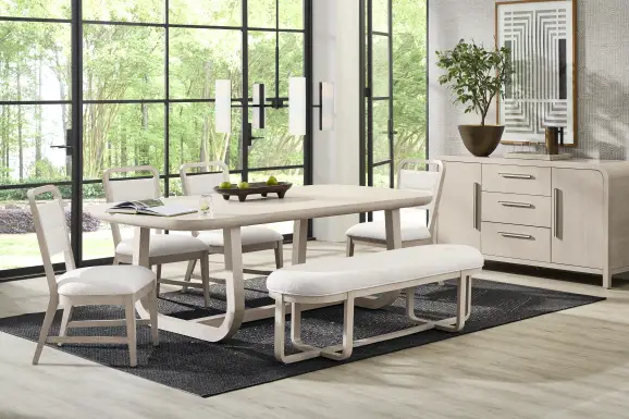 Canyon Light Gray 6 Pc Dining Room with Upholstered Chairs and Bench