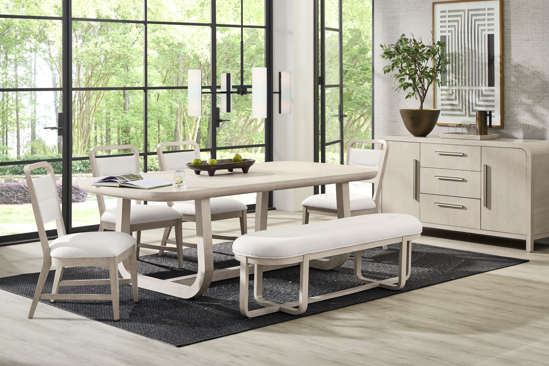 Canyon Light Gray 6 Pc Dining Room with Upholstered Chairs and Bench - Image 1