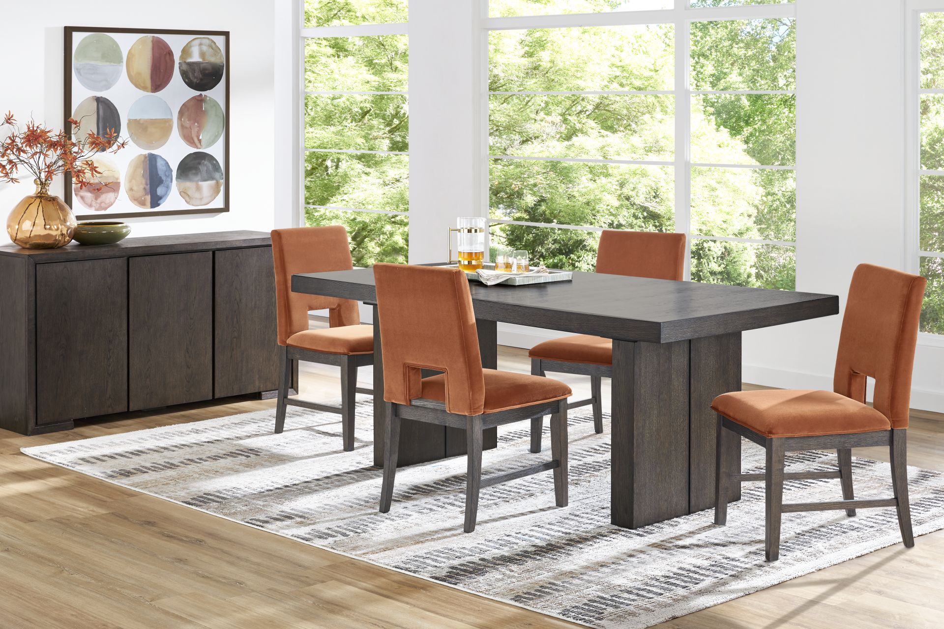 Angelica Brown 5 Pc Dining Room with Orange Side Chairs - Image 1