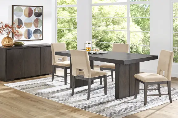 Angelica Brown 5 Pc Dining Room with Tan Side Chairs