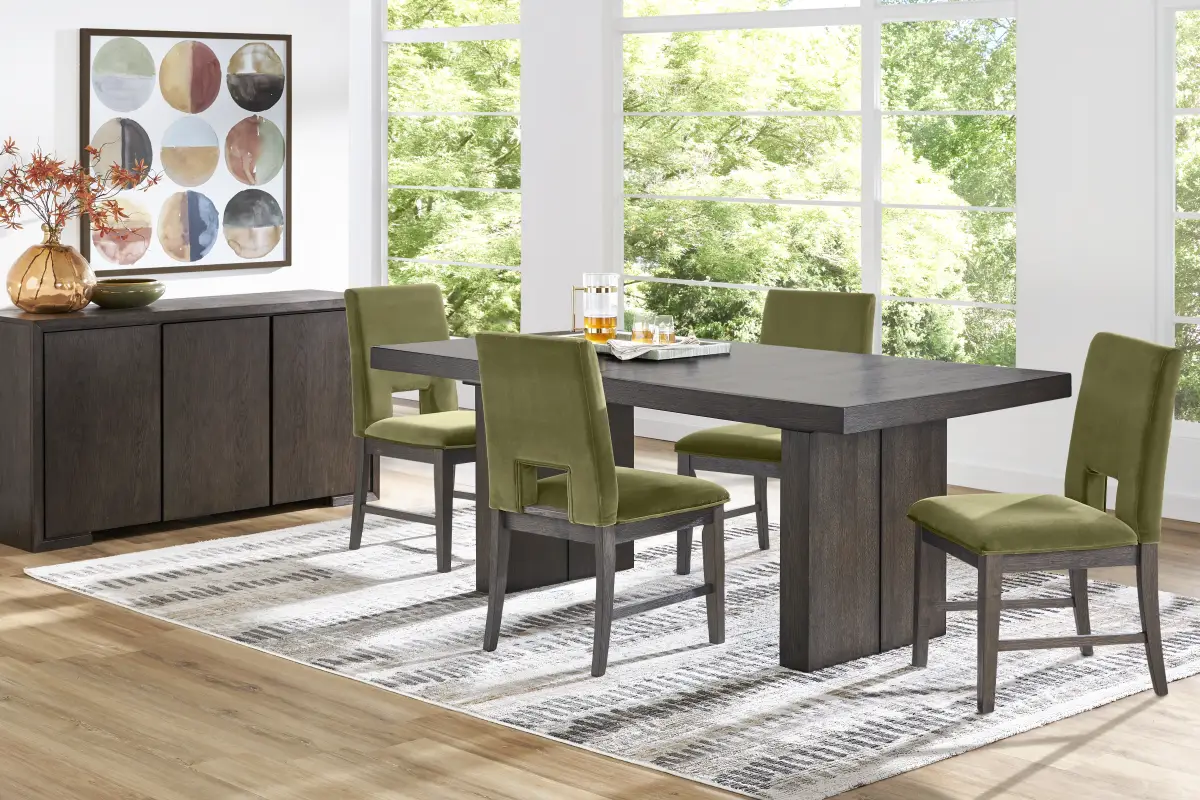 Angelica Brown 5 Pc Dining Room with Green Side Chairs