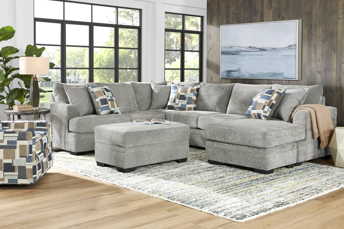 Copley Place 4 Pc Slate Gray Chenille Fabric Living Room Set With 2 Pc ...