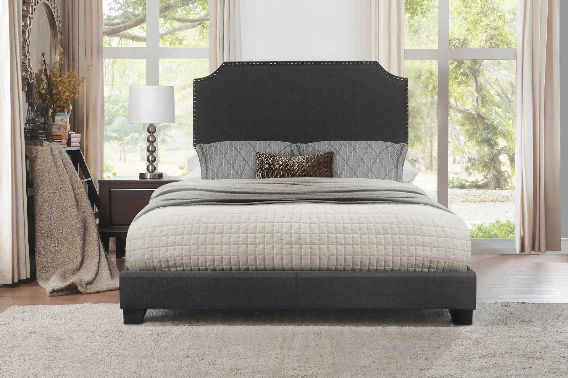 Carshalton Dark Gray Queen Upholstered Bed - Image 2
