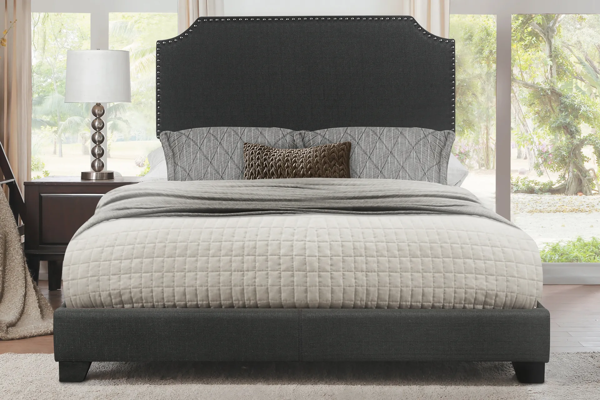 Carshalton Dark Gray Queen Upholstered Bed - Image 2