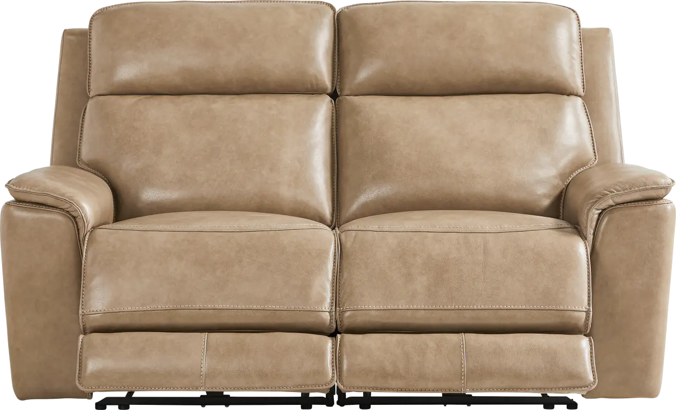 Magellan Sand Leather Dual Power Reclining Loveseat