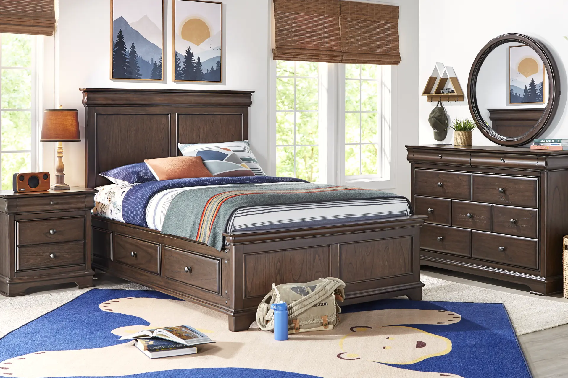 Kids Oberon Chocolate Full Panel Bedroom with Storage Side Rails