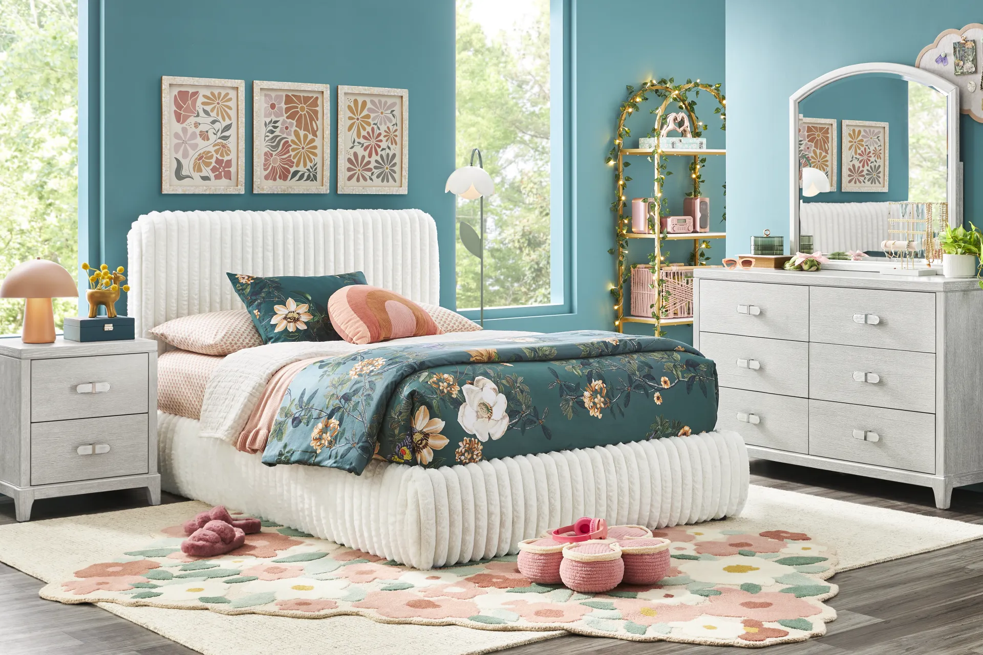 Kids Charlize White Full Upholstered Bed - Image 2