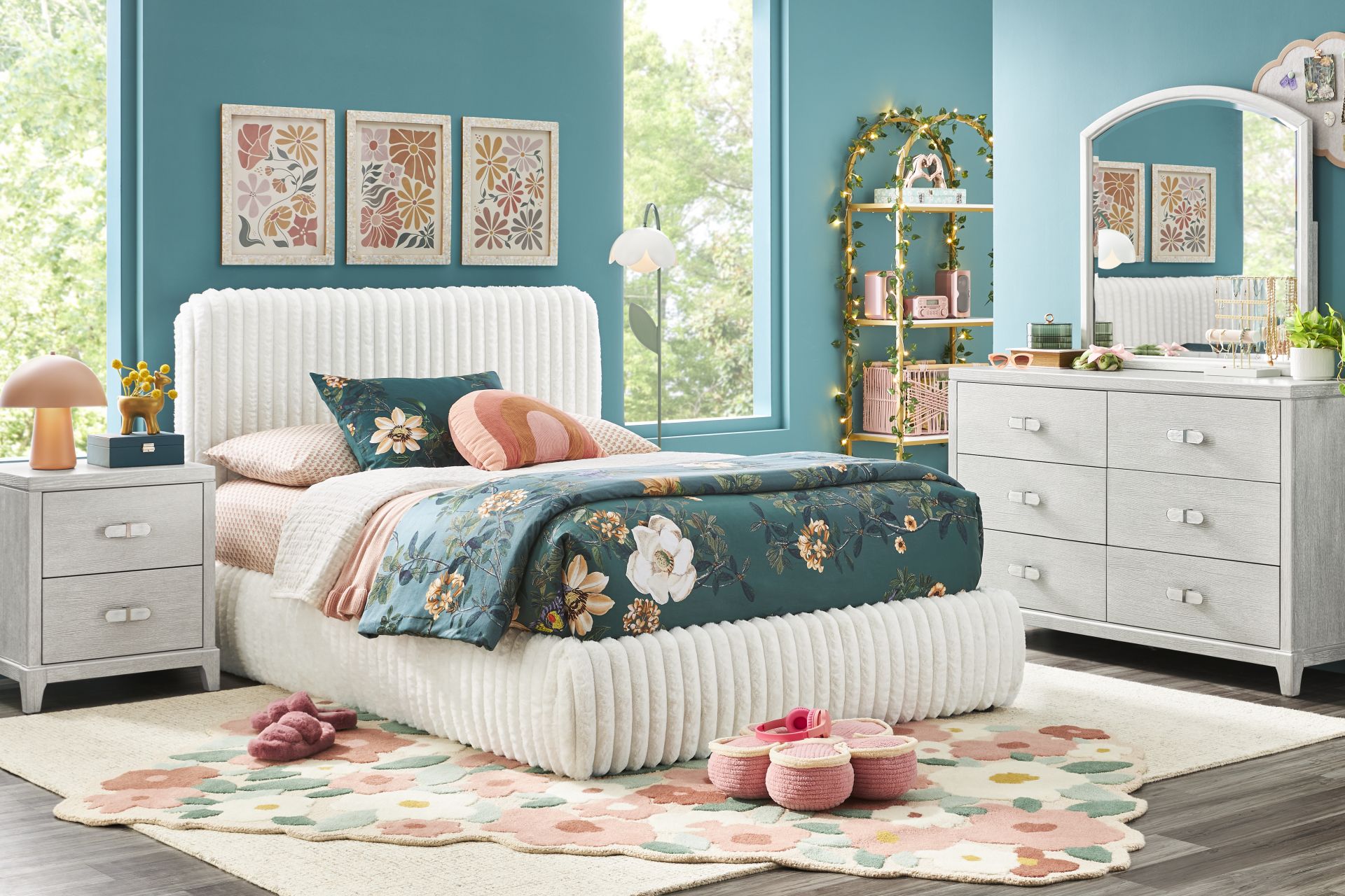 Kids Charlize White Full Upholstered Bed - Image 2