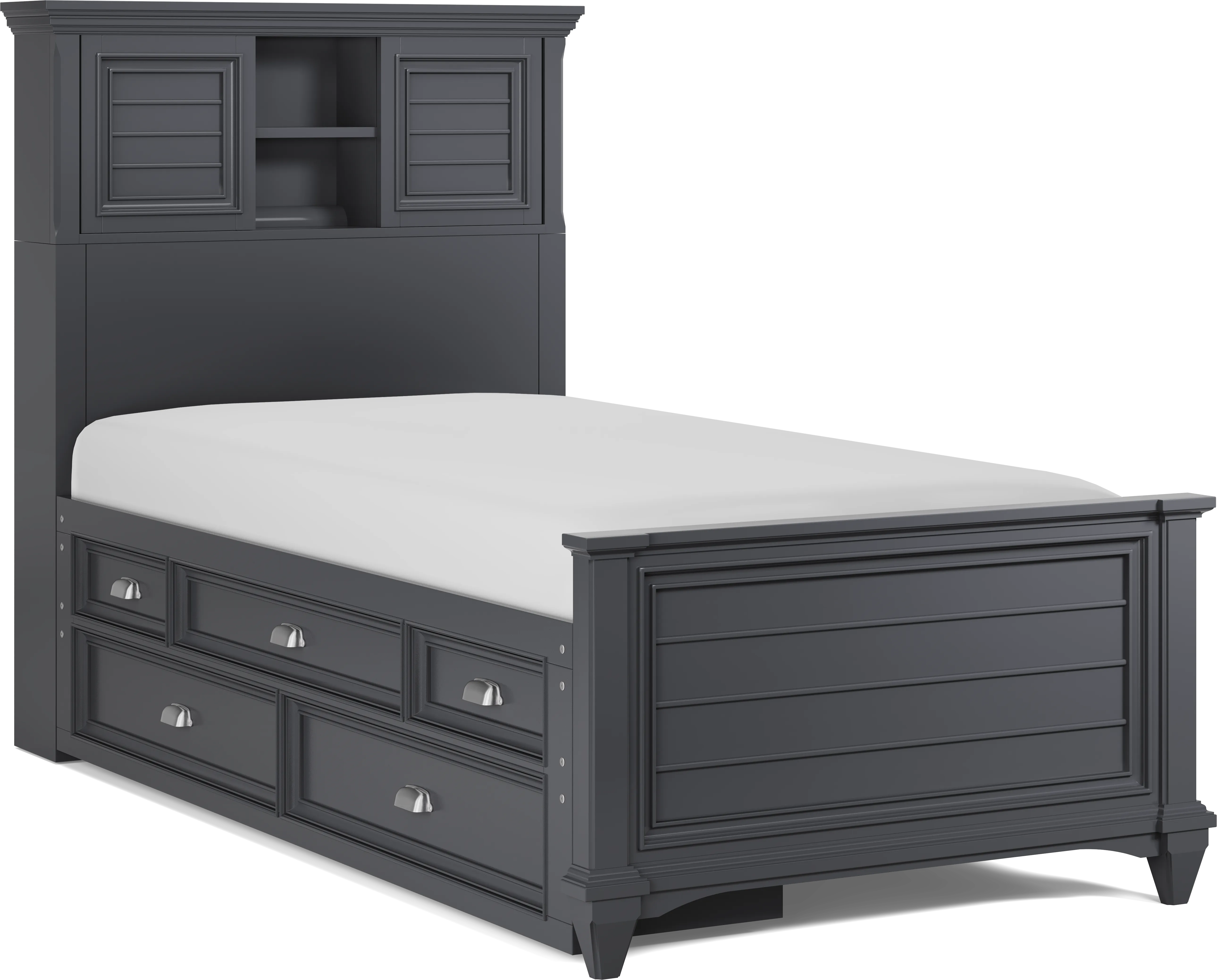 Kids Hilton Head Graphite Twin Bookcase Bed with Storage Side Rail - Thumbnail - Image 1