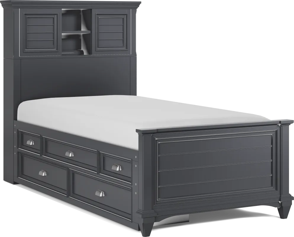 Hilton Head Kids Graphite Twin Bookcase Bed with Storage Side Rail