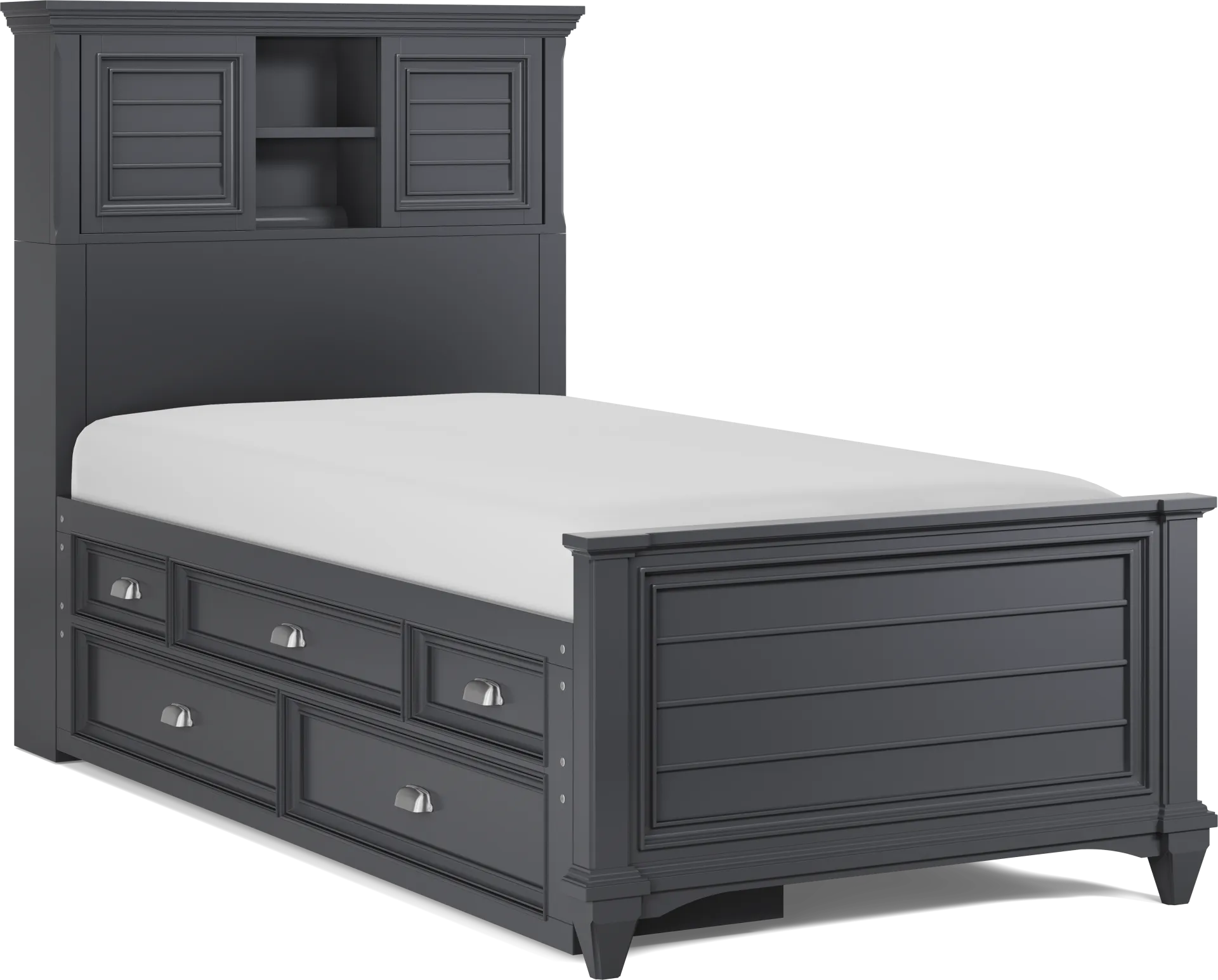 Kids Hilton Head Graphite Twin Bookcase Bed with Storage Side Rail - Image 1