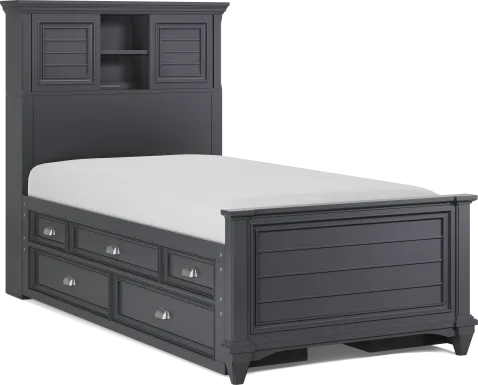 Kids Hilton Head Graphite Twin Bookcase Bed with Storage Side Rails