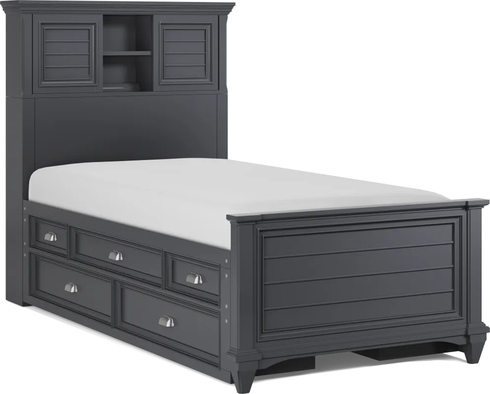 Hilton Head Kids Graphite Twin Bookcase Bed with Storage Side Rails