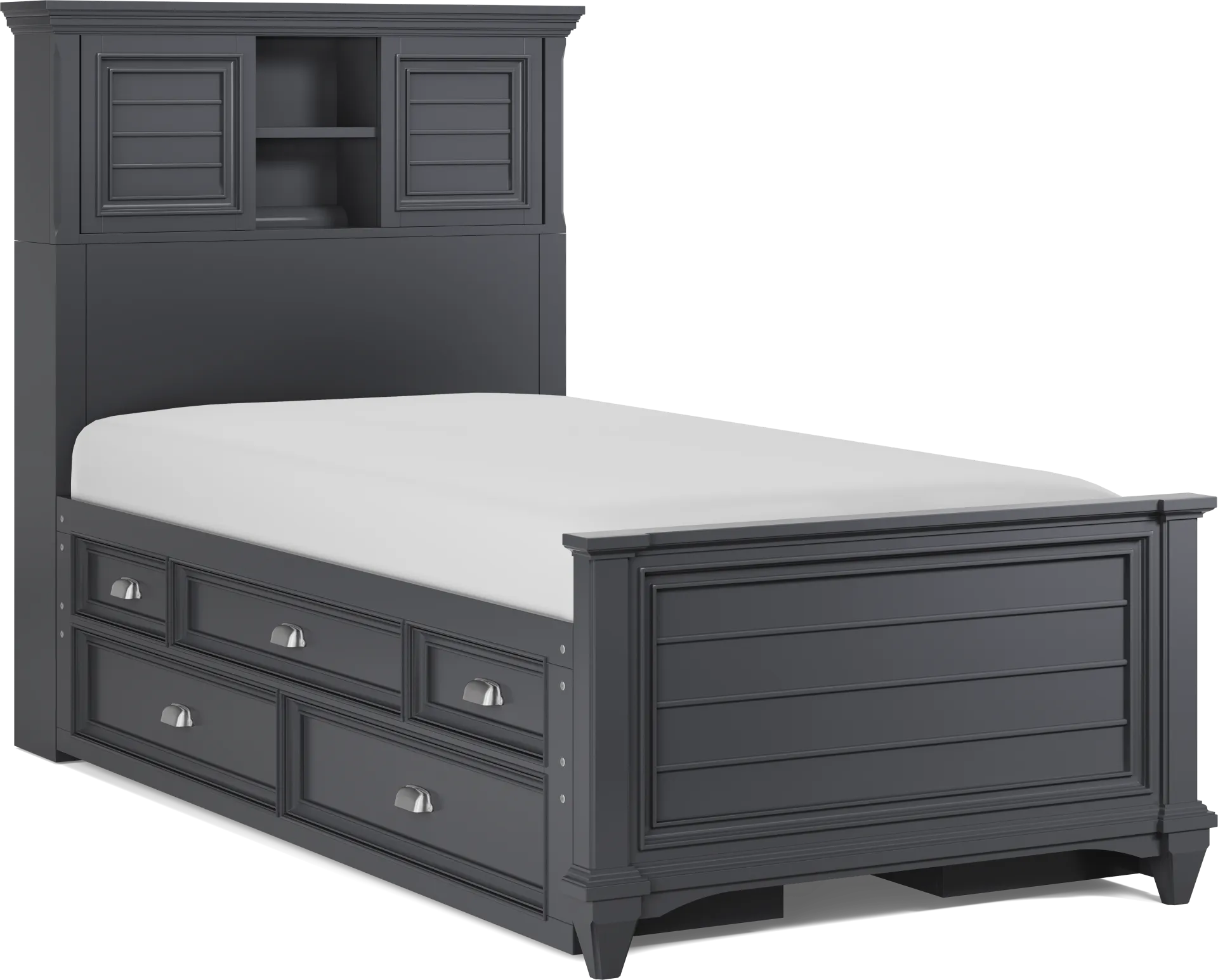 Kids Hilton Head Graphite Twin Bookcase Bed with Storage Side Rails - Image 1
