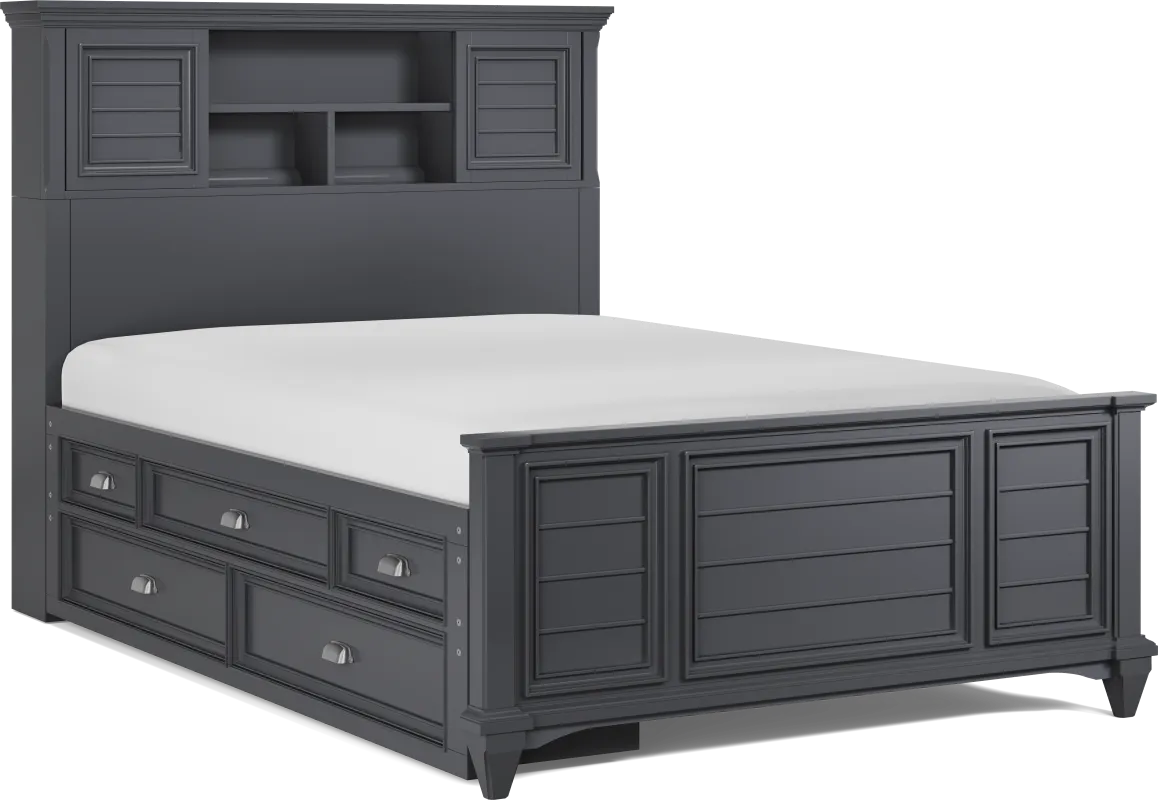 Kids Hilton Head Graphite Full Bookcase Bed with Storage Side Rail