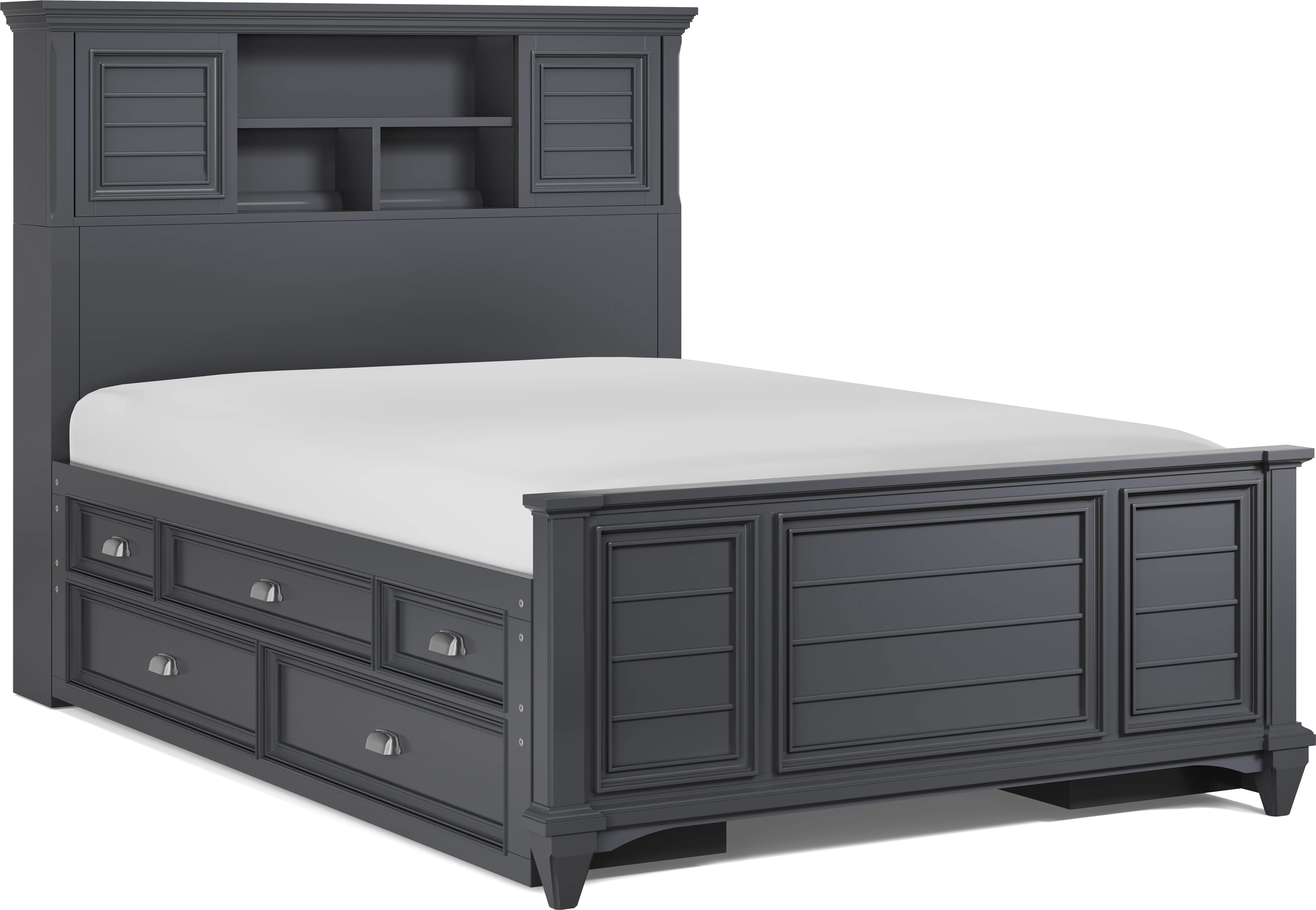 Kids Hilton Head Graphite Full Bookcase Bed with Storage Side Rails - Thumbnail - Image 1