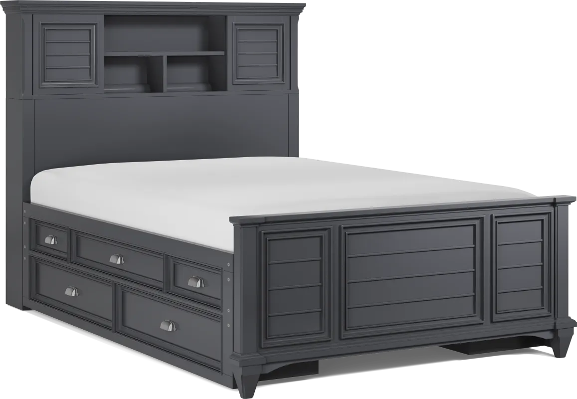 Kids Hilton Head Graphite Full Bookcase Bed with Storage Side Rails