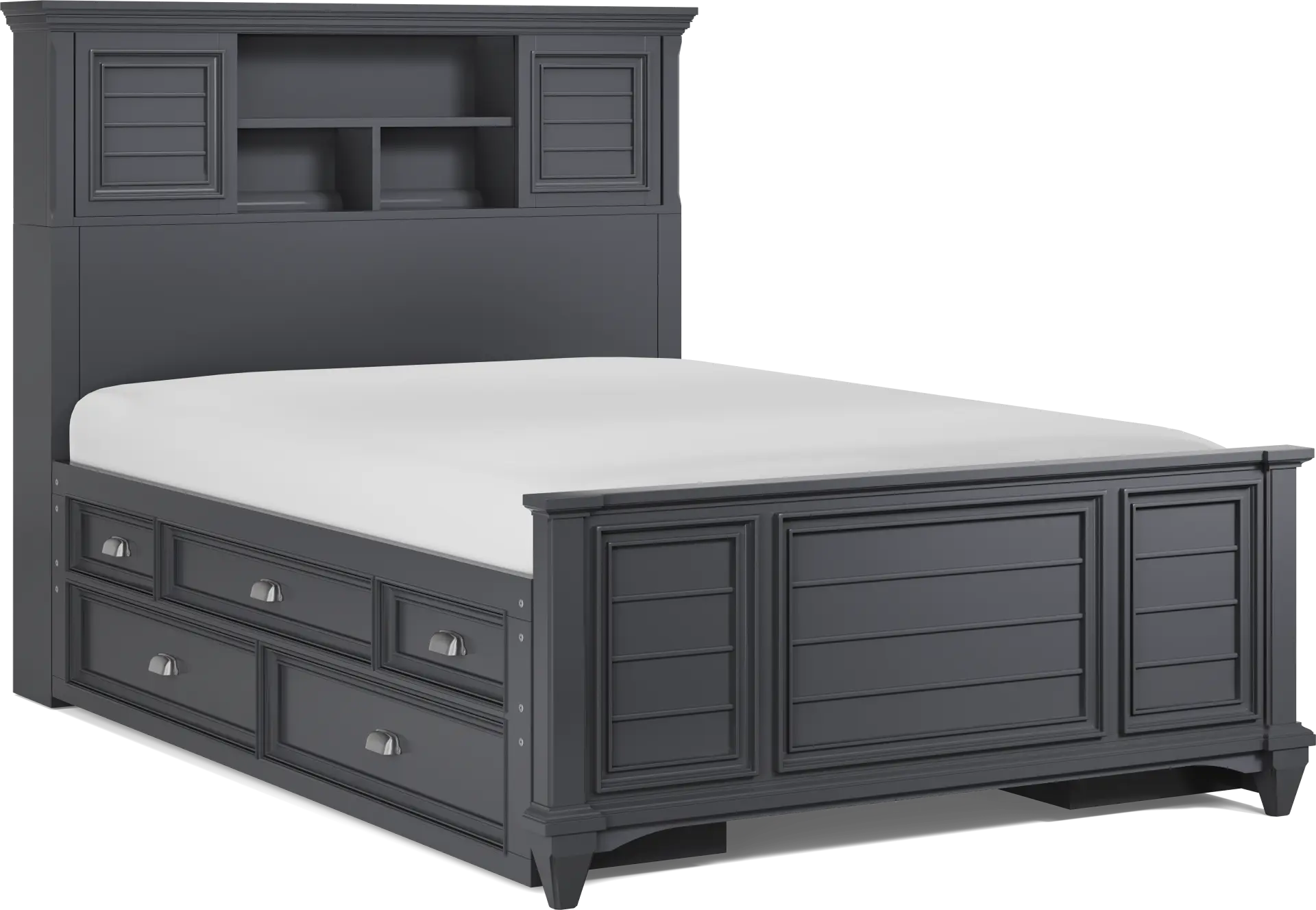 Hilton Head Kids Graphite Full Bookcase Bed with Storage Side Rails