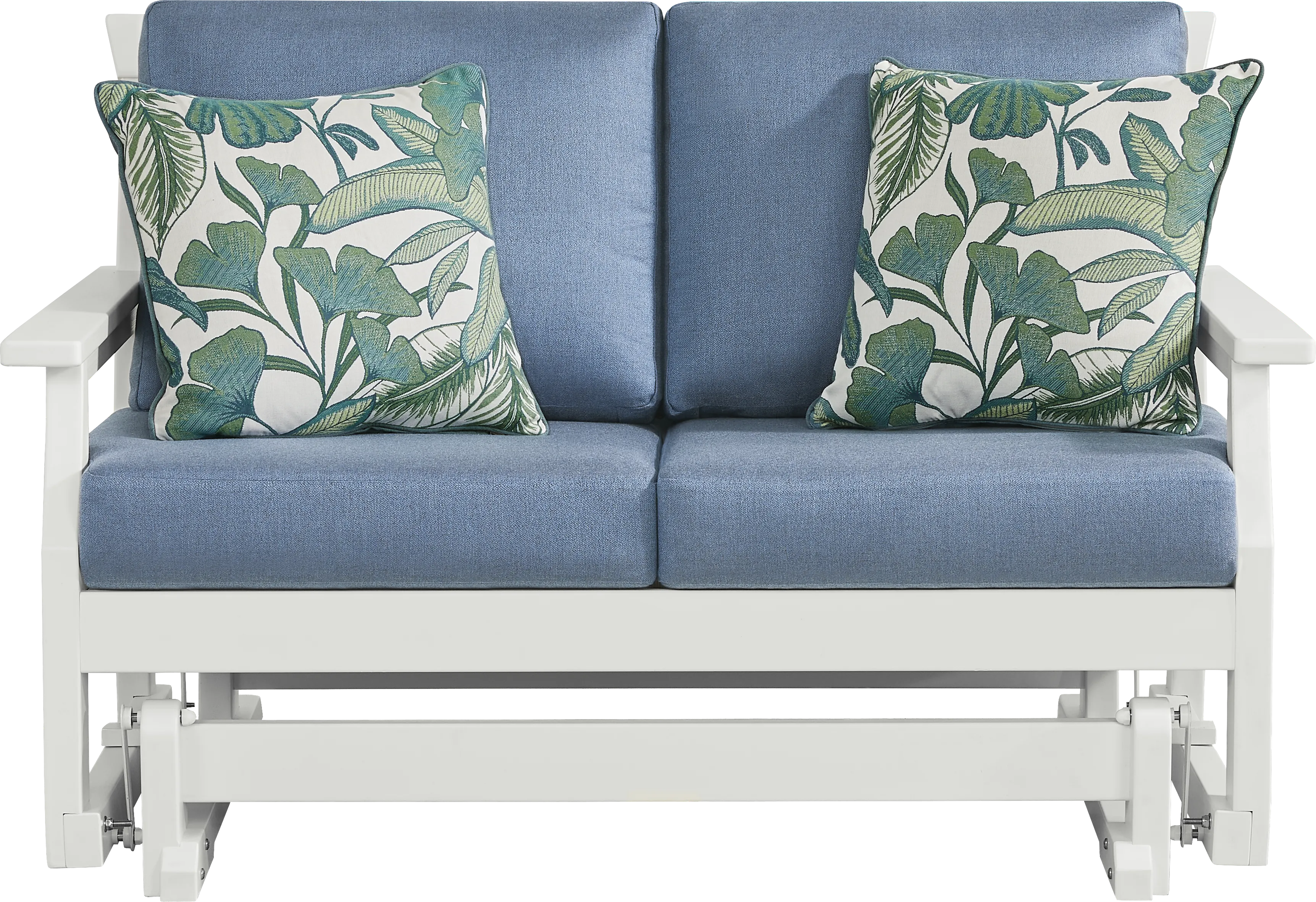 Eastlake White Outdoor Glider Loveseat with Blueberry Cushions - Thumbnail - Image 1