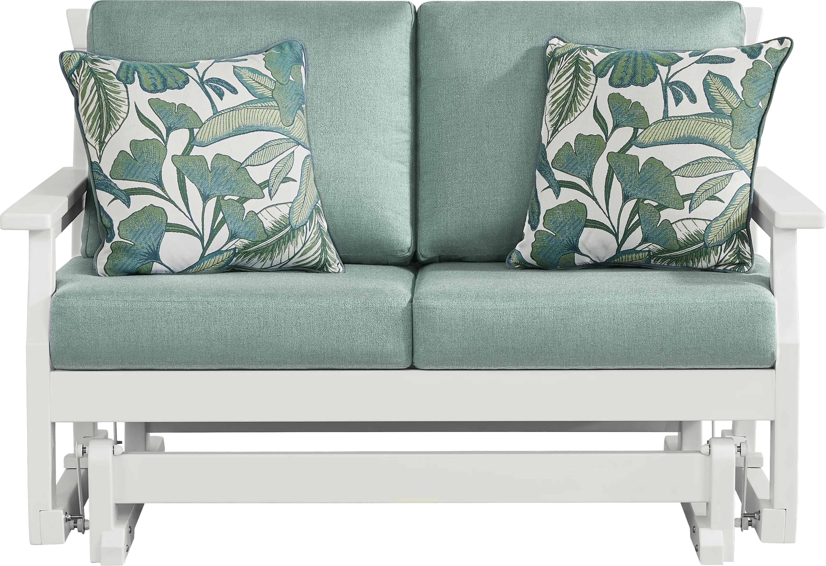 Eastlake White Outdoor Glider Loveseat with Breeze Cushions - Thumbnail - Image 1