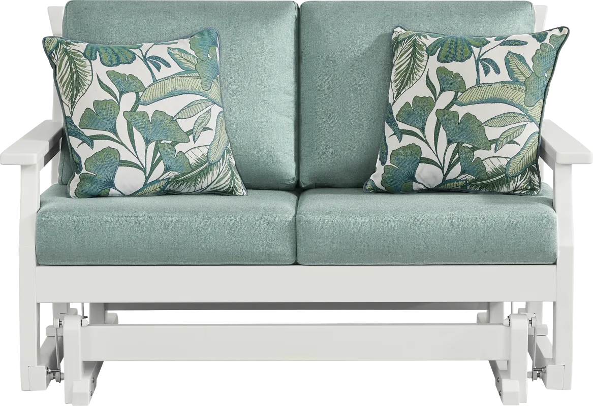 Eastlake White Outdoor Glider Loveseat with Breeze Cushions