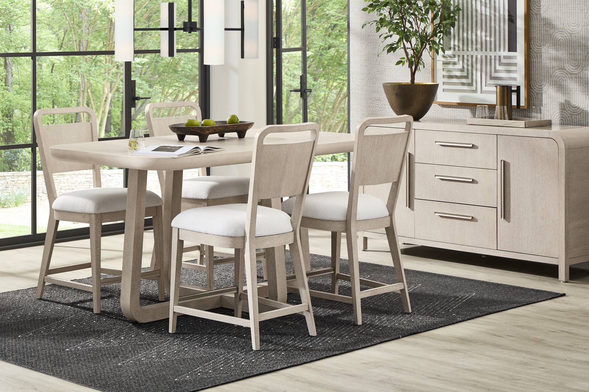 Canyon Light Gray 5 Pc Counter Height Dining Room with Panel Back Chairs full room