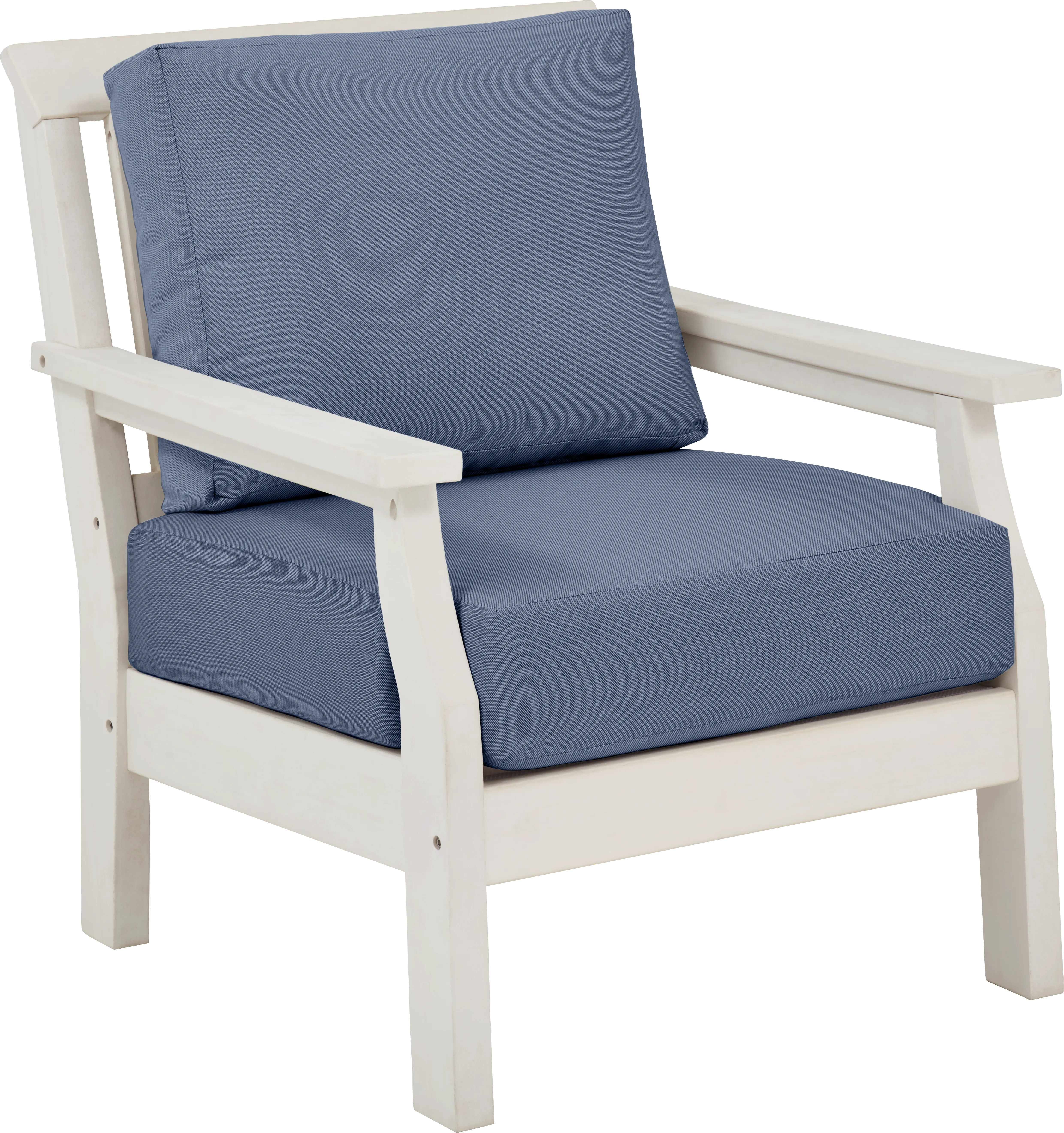 Eastlake White 4 Pc Outdoor Seating Set with Blueberry Cushions - Thumbnail - Image 5