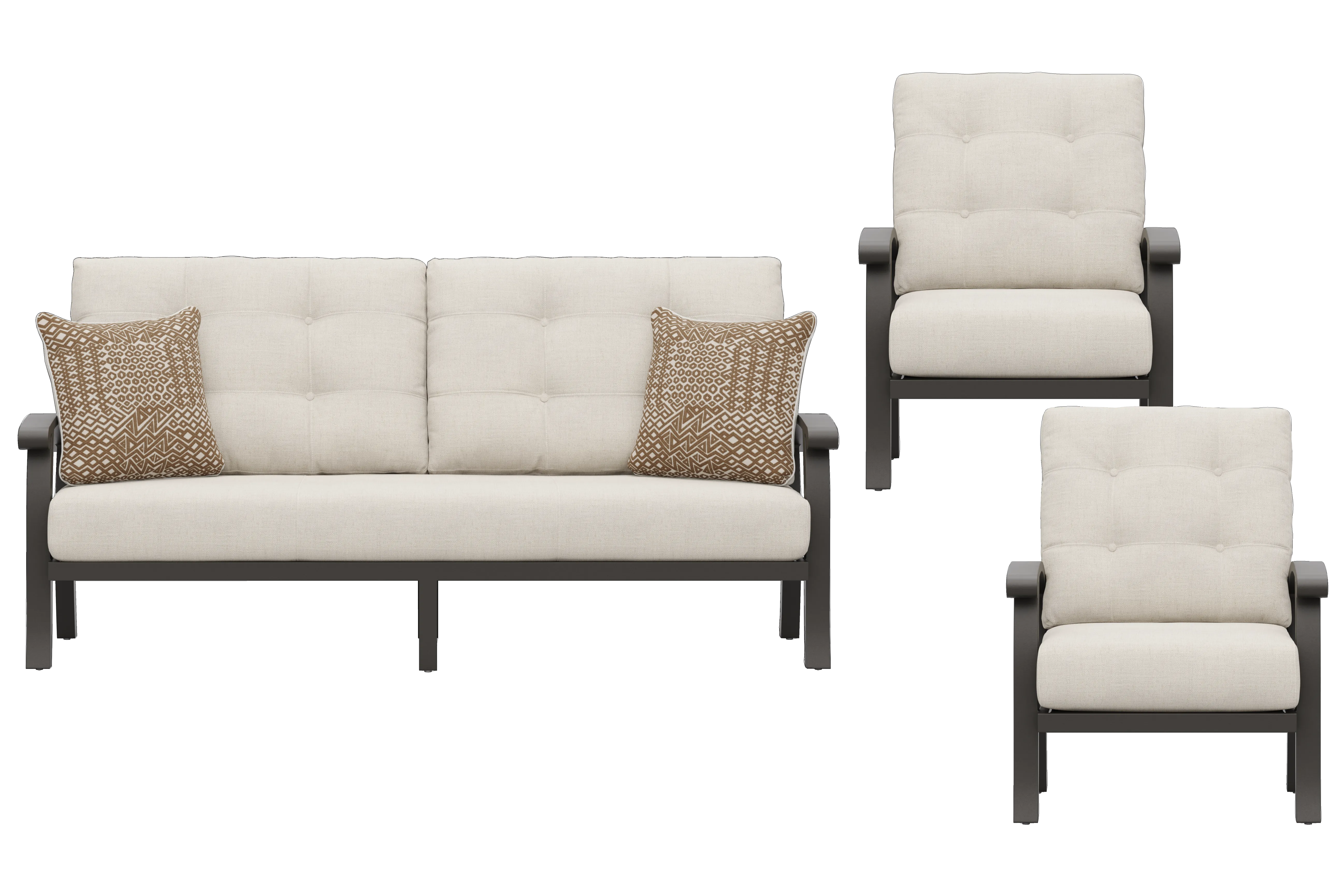 Lake Breeze Aged Bronze 3 Pc Outdoor Seating Set with Parchment Cushions - Thumbnail - Image 1