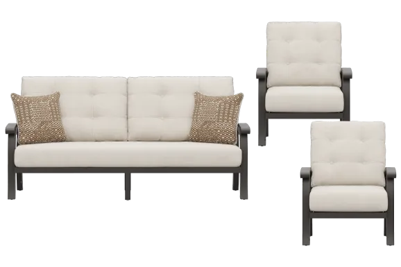 Lake Breeze Aged Bronze 3 Pc Outdoor Seating Set with Parchment Cushions