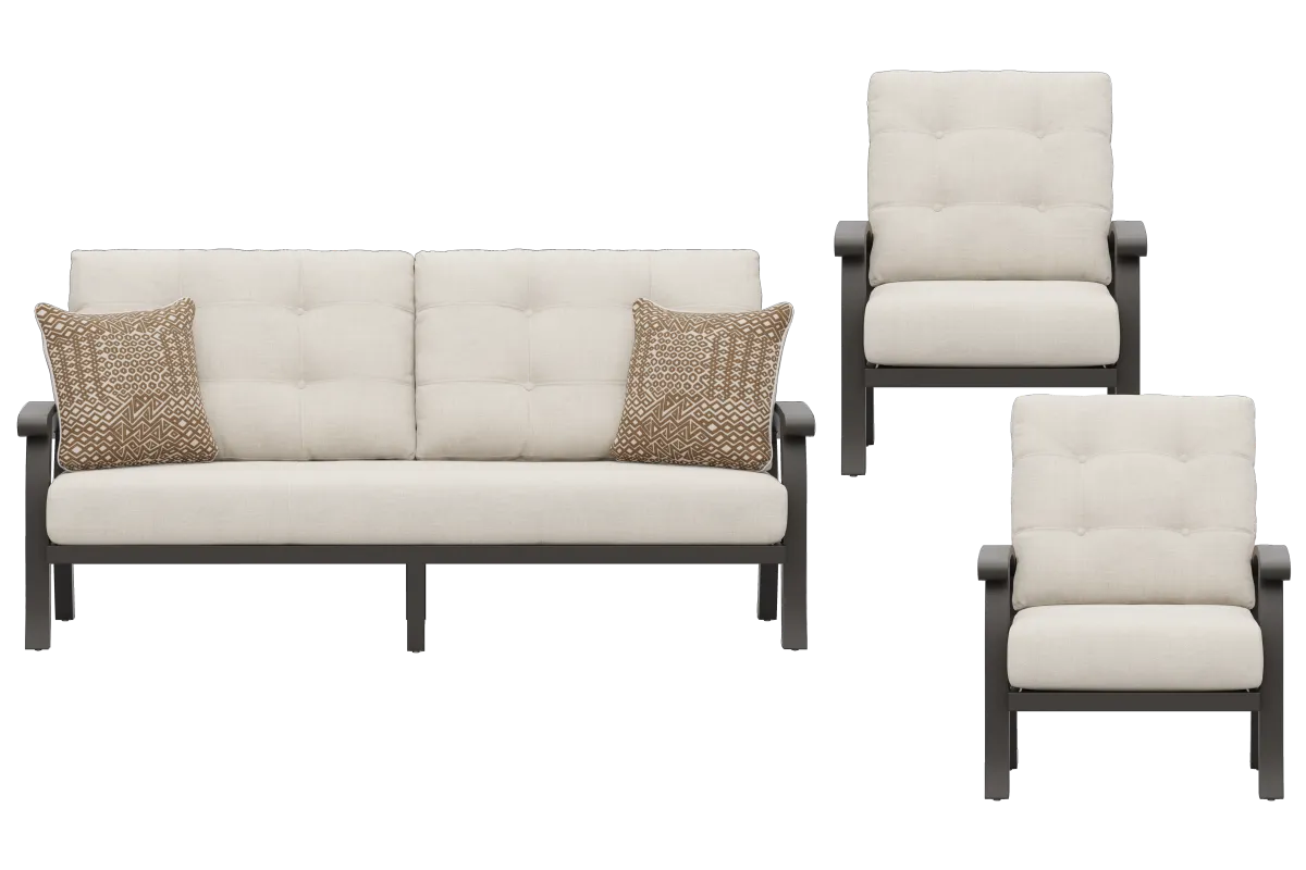 Lake Breeze Aged Bronze 3 Pc Outdoor Seating Set with Parchment Cushions