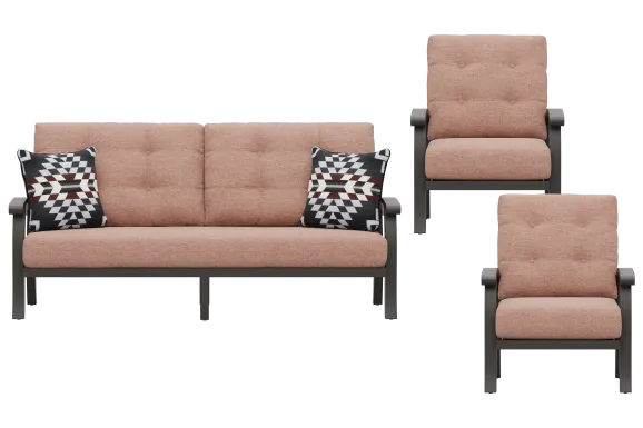 Lake Breeze Aged Bronze 3 Pc Outdoor Seating Set with Terracotta Cushions