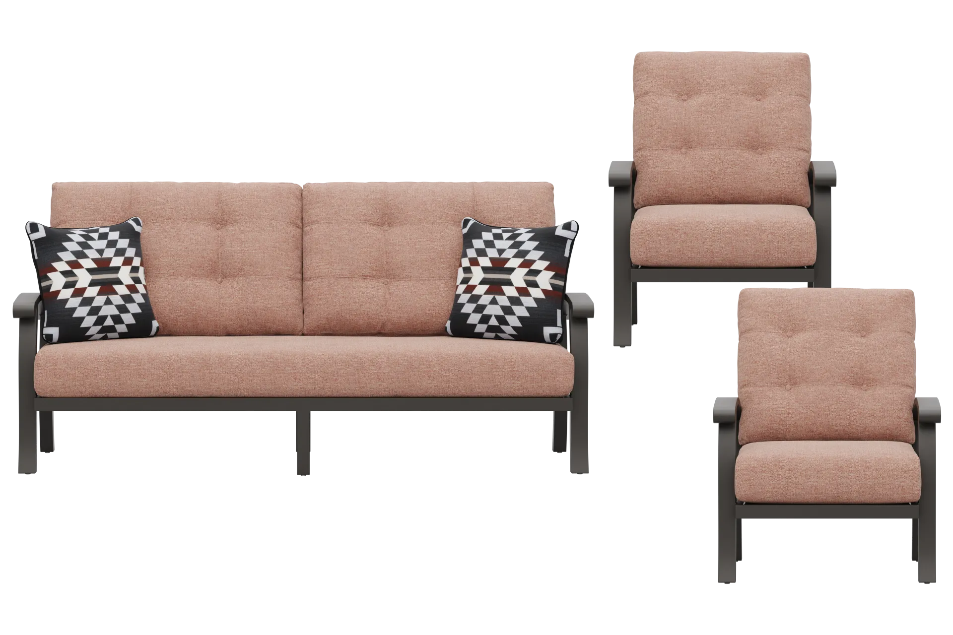 Lake Breeze Aged Bronze 3 Pc Outdoor Seating Set with Terracotta Cushions - Image 1