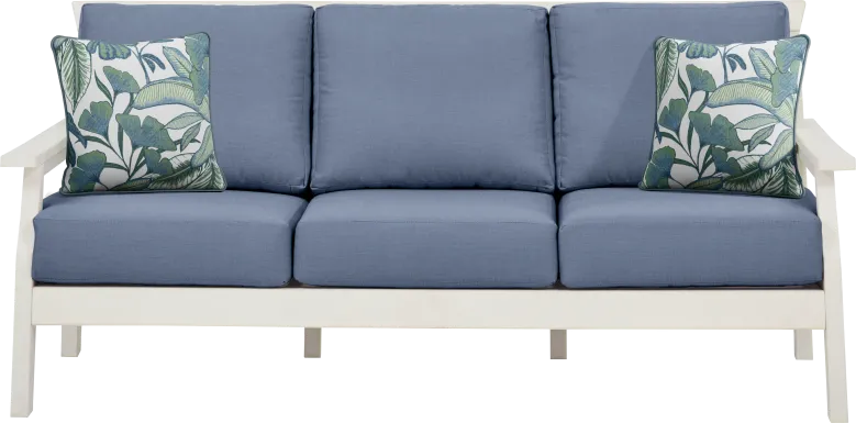 Eastlake White Outdoor Sofa with Blueberry Cushions