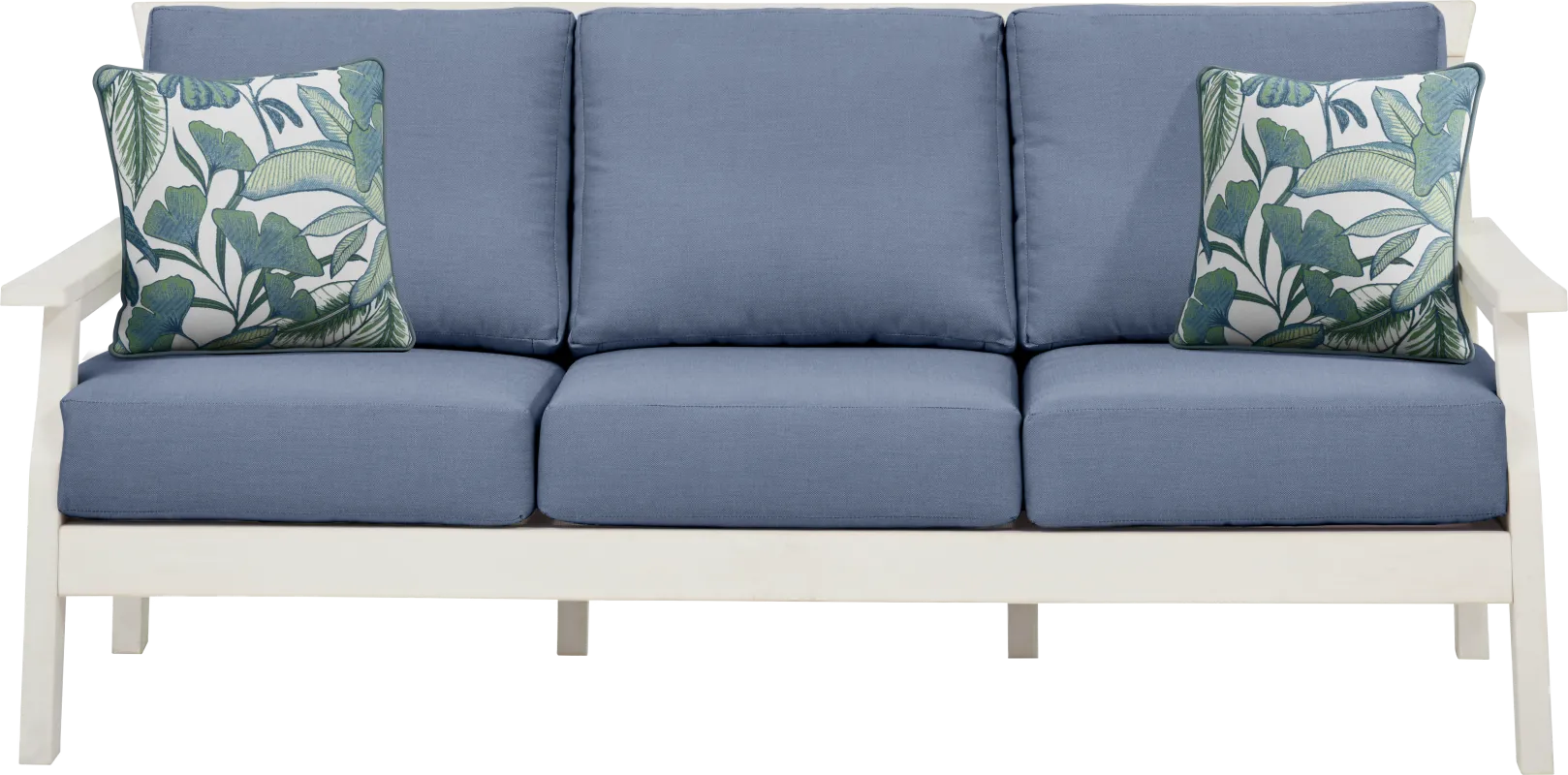 Eastlake White Outdoor Sofa with Blueberry Cushions