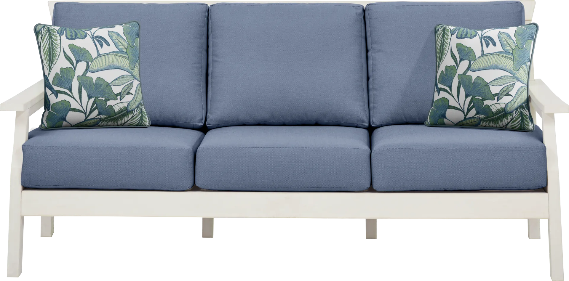 Eastlake White Outdoor Sofa with Blueberry Cushions - Image 2
