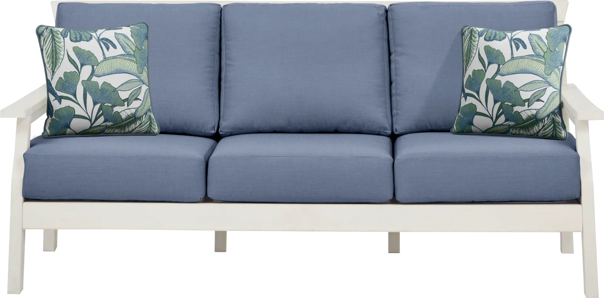 Eastlake White Outdoor Sofa with Blueberry Cushions