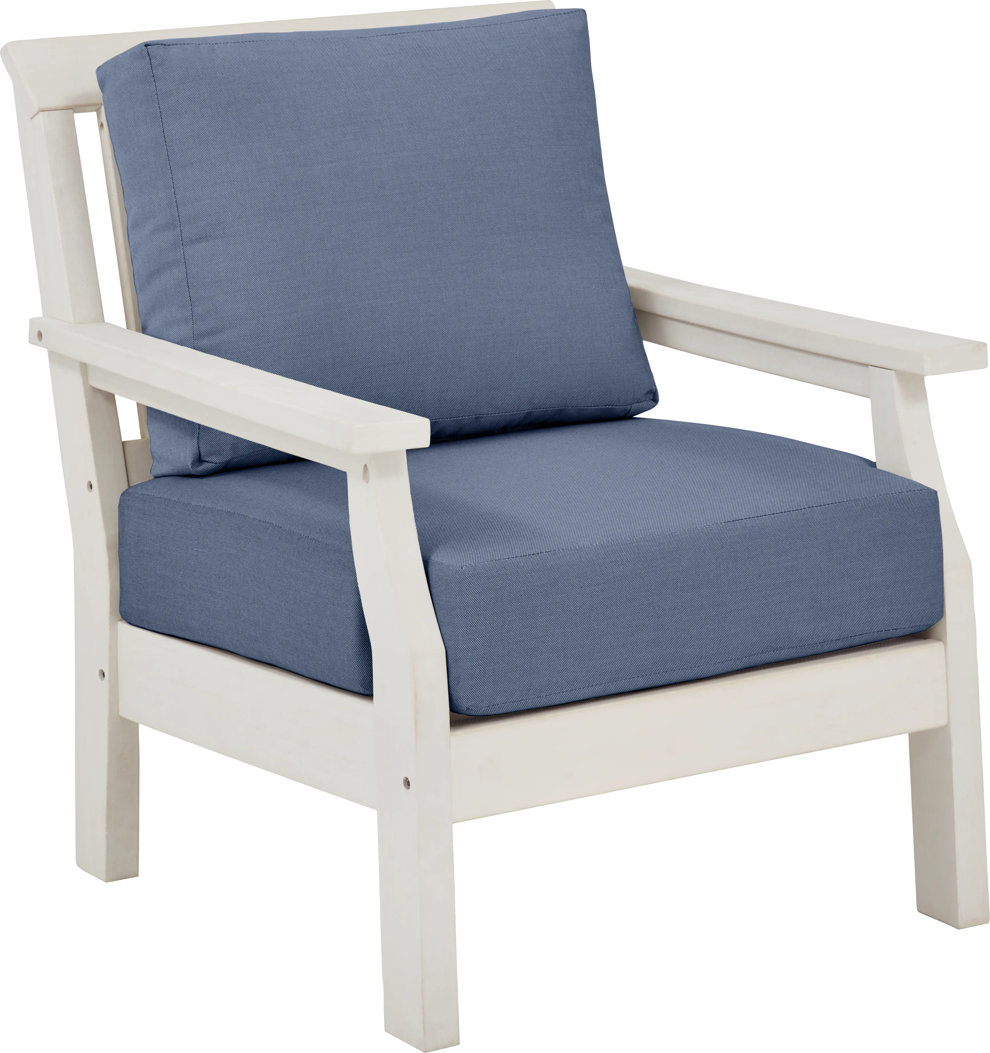 Eastlake White Outdoor Club Chair with Blueberry Cushions - Thumbnail - Image 1