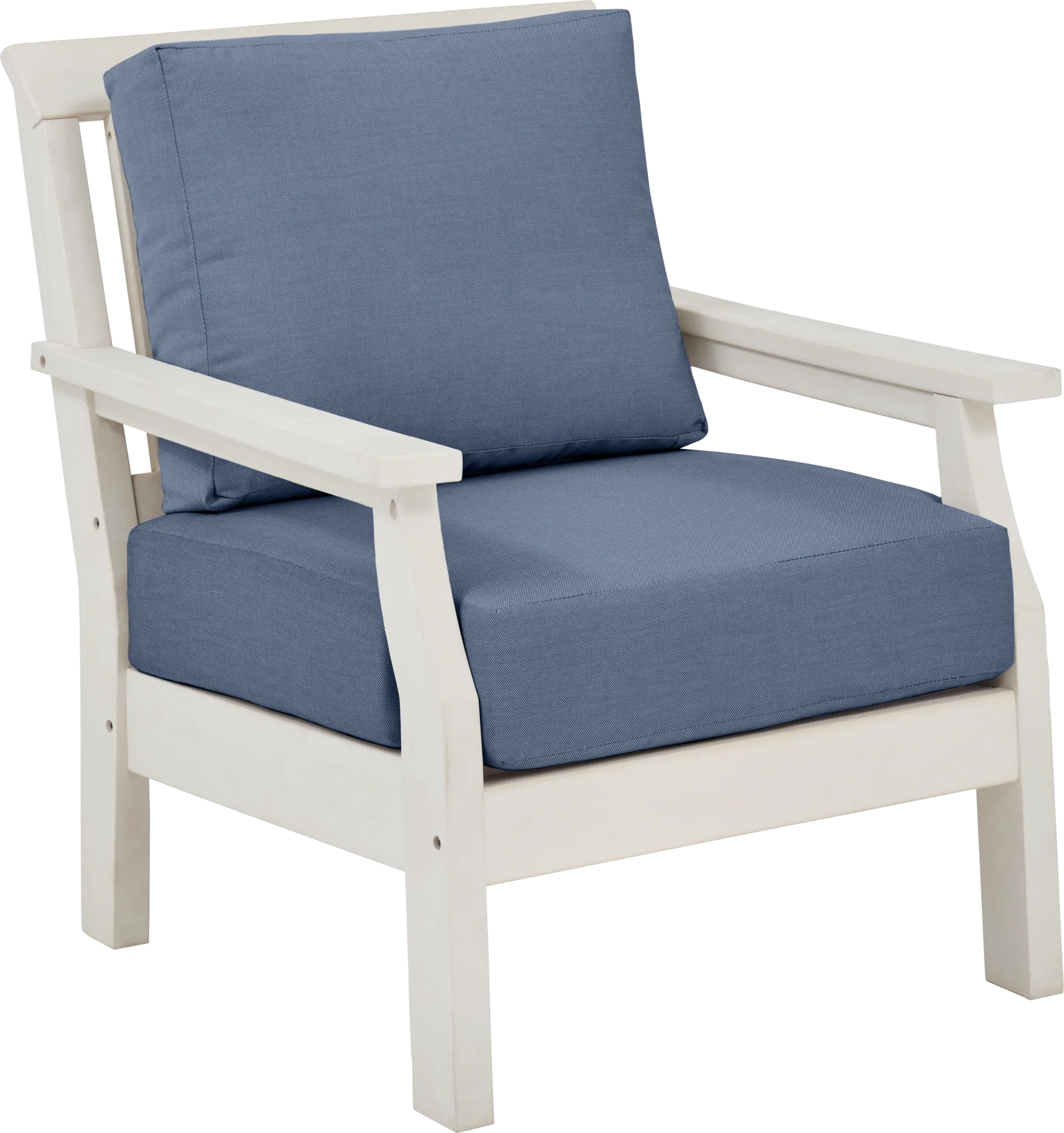 Eastlake White Outdoor Club Chair with Blueberry Cushions - Image 1